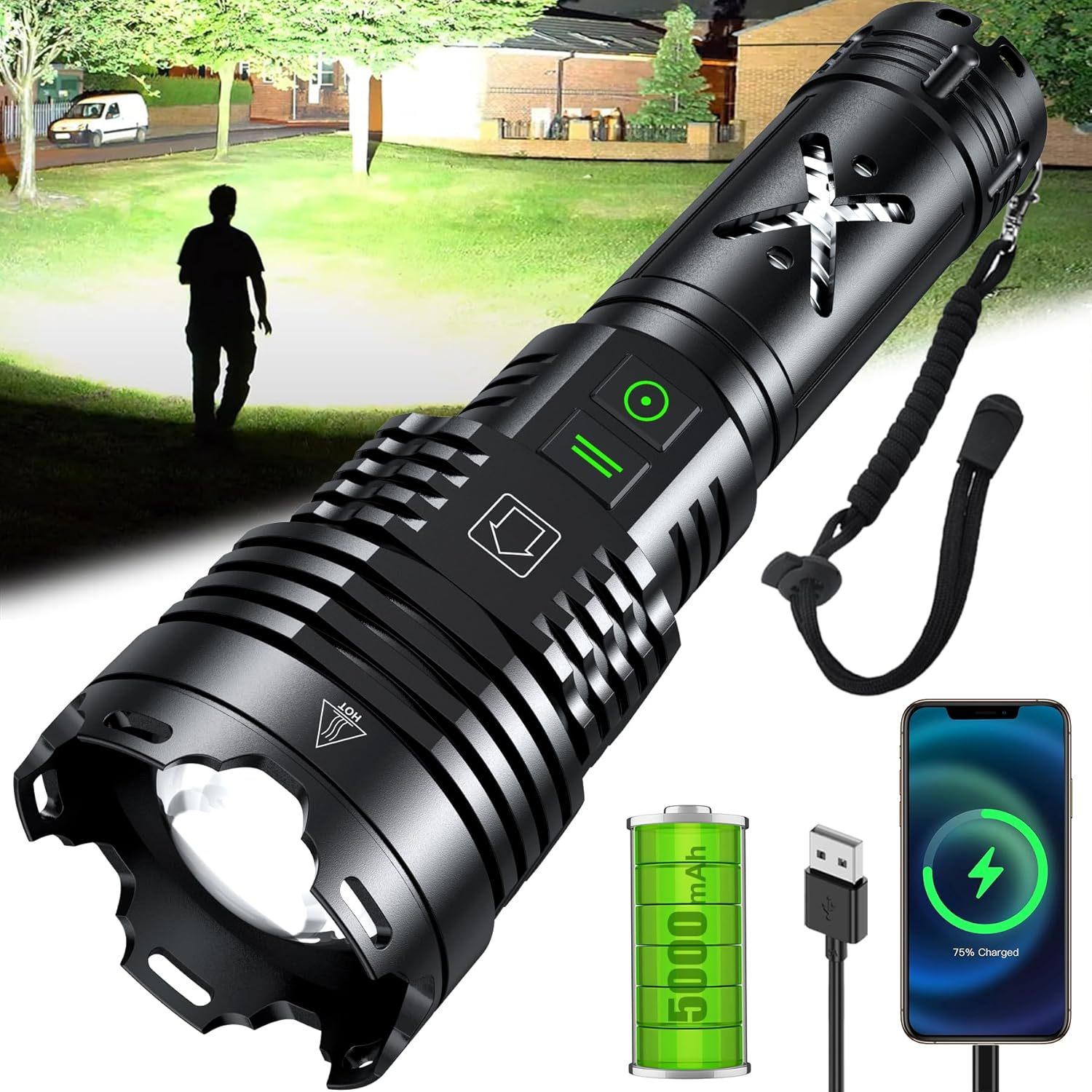 Rechargeable Led Flashlights High Lumens,Super Bright Flashlight True 1500,000Lm