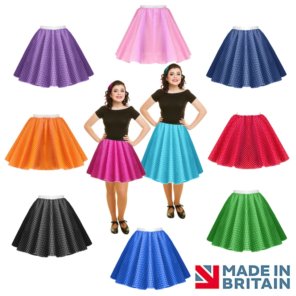 Damas 24" POLKA DOT o LISO FALDA ROCK N ROLL AÑOS 50 Grasa VESTIDO DE FANTASÍA DISFRAZ Foto 3 de 3