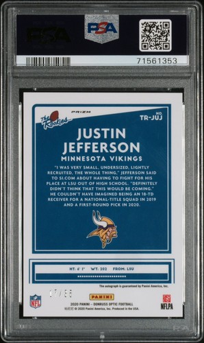 Donruss Justin Jefferson The Rookies Silver Auto 2020/35 Vikings PSA 9/10 💎 🔥 - Imagen 2 de 3