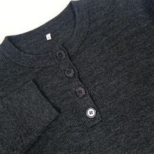 Unisex Henley Sweater Small Charcoal Gray Knit 4 Button Slim Fit