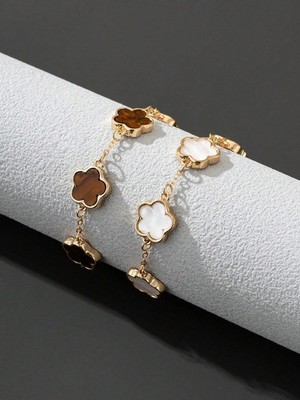 Damen 2-teiliges Kleeblatt Armband Set Mode Klassiker Schmuck zum Valentinstag ''