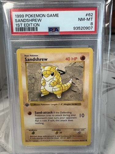 1999 POKEMON BASE SET 1ST EDITION #62 SANDSHREW PSA 8 - Picture 1 of 2
