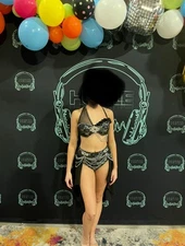 Custom Made Womens Dance Costume XS-Small Black/ Silver Rhinestone