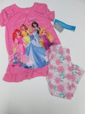 DISNEY KIDS GIRLS 2 PC PRINCESS BELLE,CINDERELLA PINK FLORAL PINK PJS PAJAMAS 7