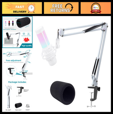 White Boom Arm for QuadCast S - Adjustable Mic Stand Compatible with White Micro