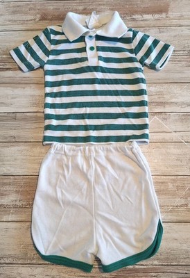 Lightning Bug Vintage Boy Infant 2pc Summer Outfit Polo Shirt/Shorts Sz 18 Month