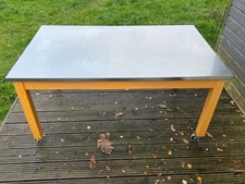 Stainless steel restaurant kitchen prep dining table trolley Blickle wood frame