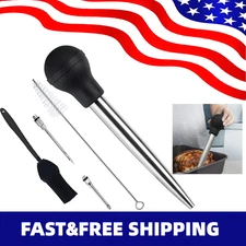 Large Turkey Baster with Cleaning Brush Needle Stainless Steel Baster Tool Cook·