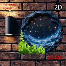 1pc 2D 1pc Round Starry Night Scene Metal Wall Art Sign- 2D Flat Aluminum Wall D