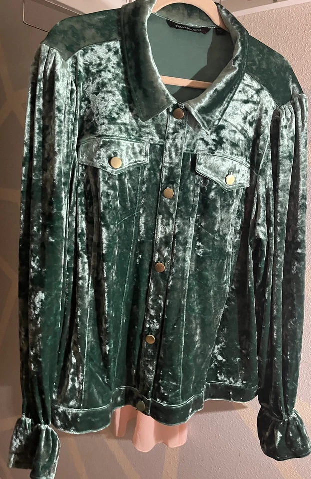 Chaqueta Colleen Lopez Talla Grande 3X Chaqueta Verde Belle Puño Botón Delantero Chaqueta Foto 4 de 4