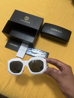 Versace Oversized Square Sunglasses White Plastic Frame Gray Tinted Lenses
