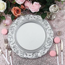 14-Inch Metallic Round Baroque Plastic Charger Plates Wedding Decorations Sale