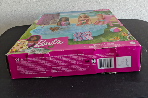 Ensemble de jeu piscine poupée Barbie blonde toboggan + boissons + serviette 2019 NEUF - Photo 7/7