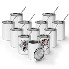 AGH 12 oz Sublimation Tumblers, 12 Pack Straight Tumbler with Lid and Straw, ...