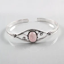 925 Sterling Silver Natural Rose Quartz Gemstone Jewelry Handmade Cuff Bracelet