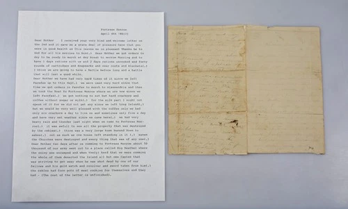 Original 1861 Civil War Unfinished Unsigned Letter Big Bethel Fortress Monroe