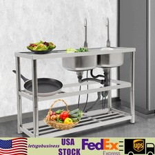 Stainless Steel Kitchen Sink Free Standing Double-bowl Commercial Sink Set