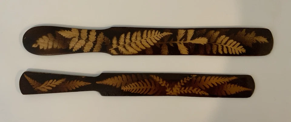 Antique Inlaid Parquetry Specimen Wood Letter Opener / Page Turner X 2 - Image 4 of 4