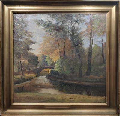 Axel Jacobsen (1896-1957): STONE BRIDGE IN PARK, original oil painting
