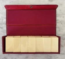 Vtg Cellluloid Bakelite Domino Set Red Leather Case St Francis Yacht Club Rules