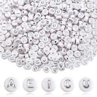 500 StüCk 4X7Mm Buchstabenperlen Vokale Silber Buchstabenperlen A E I O U Rund A