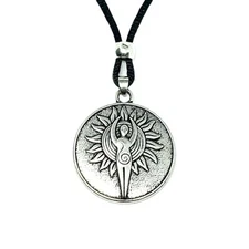 Gaia Goddess Pendant Necklace Cord Celestial Spirit Sun Spiral Amulet Jewellery
