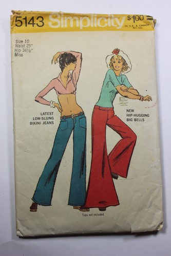 Vintage 1970's SIMPLICITY # 5143 Hip Hugging Big Bells Low Slung Jeans Pattern