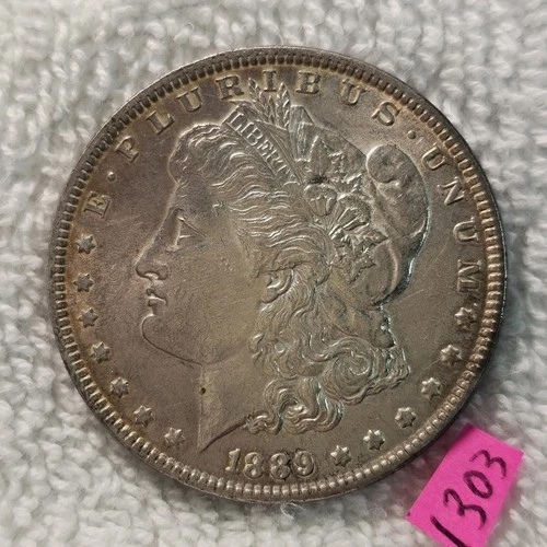 VIDEO 👀🔥NICE GOLD RIM TONED🔥1889 Morgan Silver Dollar AU BU 1303