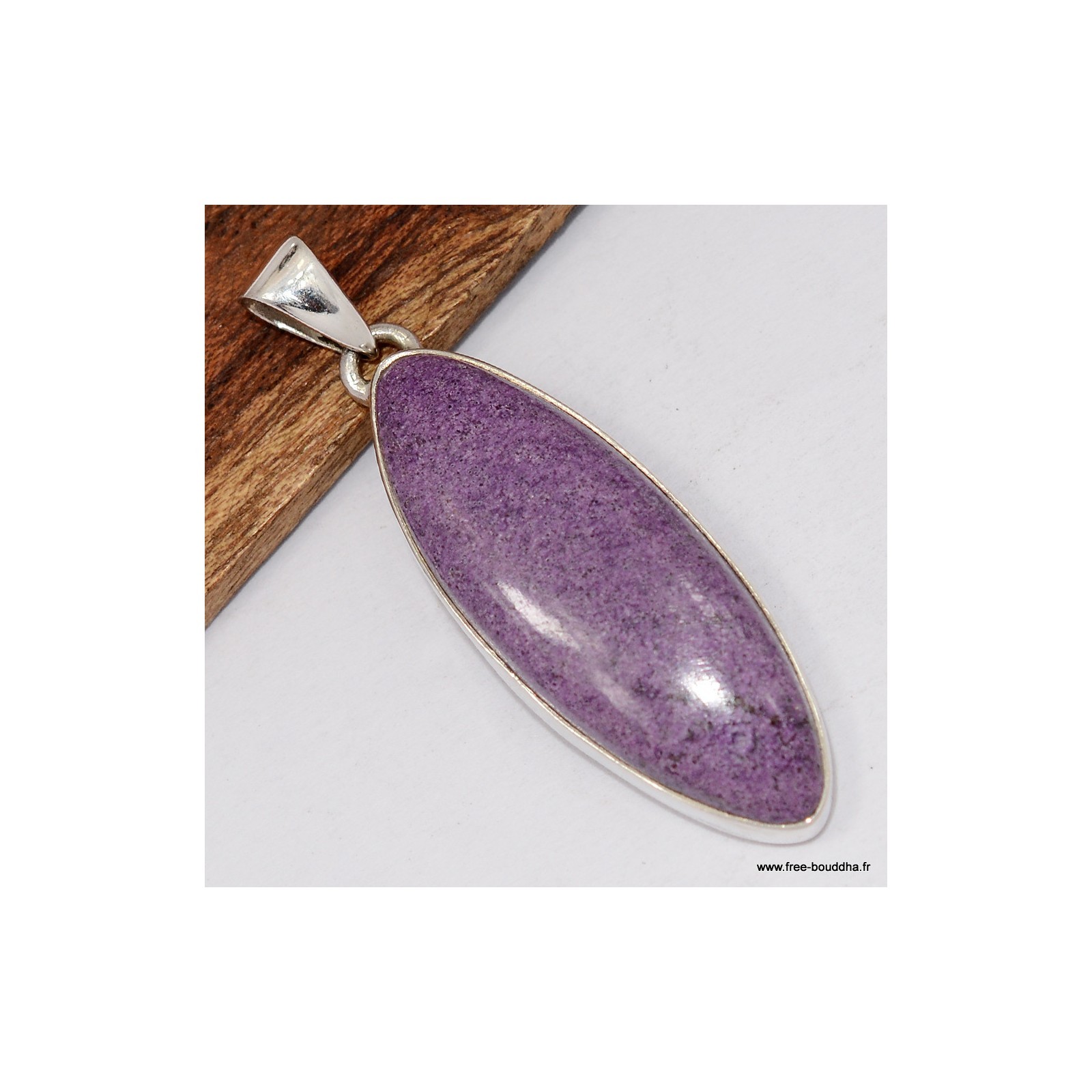 Pendentif Stichtite argent véritable taille marquise TW5.1 finitions prestige