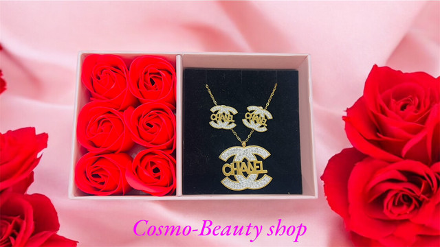 Coffret parure strass blanc et 6 roses rouges idée cadeau saint-valentin pour femme