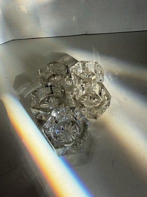 Set of 5 Antique EAPG Faceted Open Salt Cellars, Dips, Dishes Honeycomb Clear