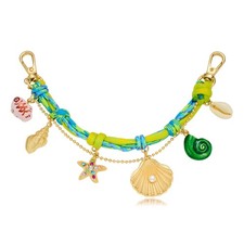 Ocean Theme Keychain, Shell, Bow, Pearl Charms, Lobster Claw Clasp, Beach.