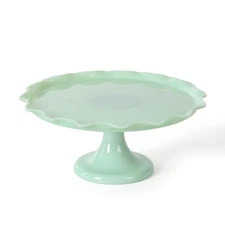Highbrook 11 Handmade Jadeite Glass Cake Stand-Ruffle Trim