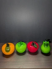 Murano Style Hand Blown Art Glass Fruit, 4 pc Set.