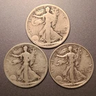 3 Walking Liberty Half Dollars  1917  1921 S 1929 D Circulated
