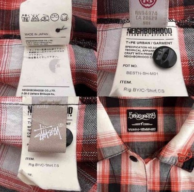 Stussy x Neighborhood Boneyards Plaid Shirt SS M Red Black Made in