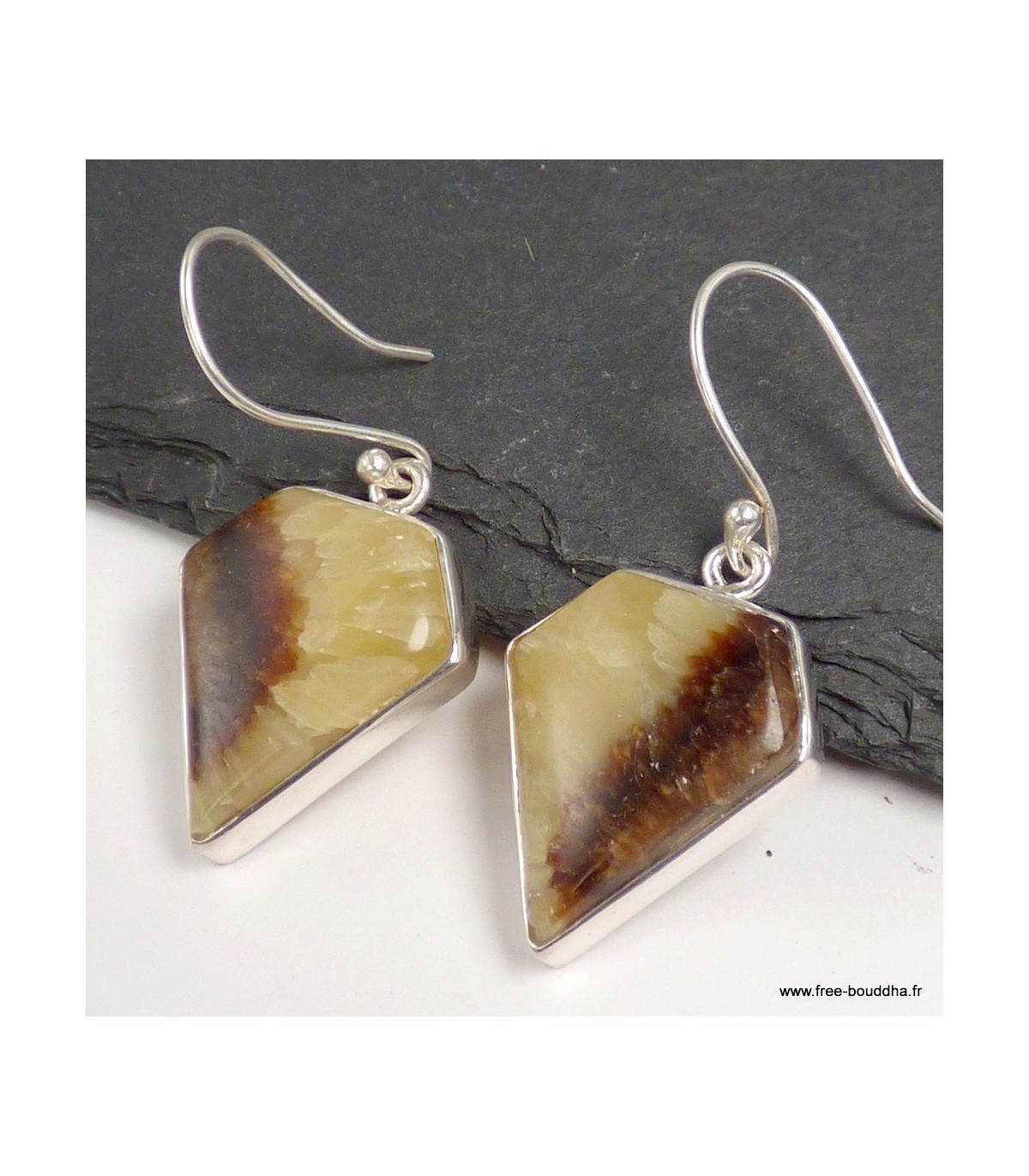 Boucles d'oreilles losange Septaria XV108.1, le bijou en pierre véritable léger et hypoallergénique
