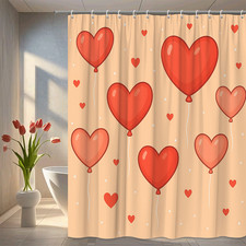 Cute Red Heart Balloons Shower Curtain for Kids Bathroom Decor