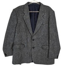 Vintage Harris Tweed Brook Taverner Blue Grey Wool Sport Coat Blazer 44R