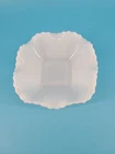 Vintage Diamond Pattern Milk Glass Square Candy Dish Ruffled Edge Hobnail