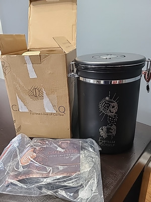 CafetastiQ Large Black 35oz Grounds Coffee Canister Coffee Storage Container