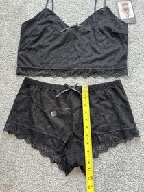 Just Sexy Lingerie Lace Cami & PJ Short Set Black, Large - MSRP $86