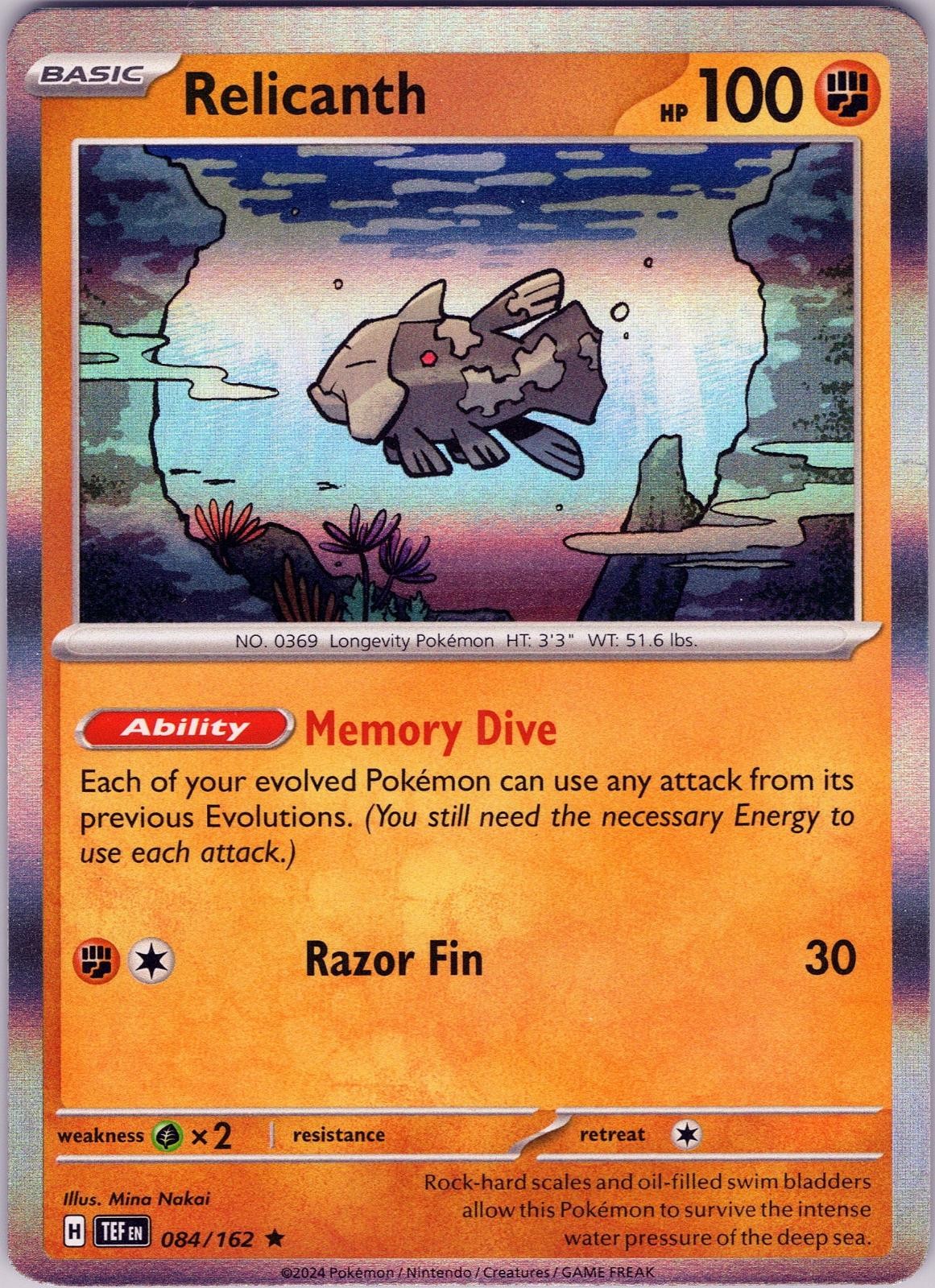 Relicanth 084/162 Rare Temporal Forces Pokemon Holo Near Mint