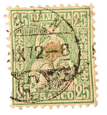 Switzerland 1872 stamp  sitting Helvetia  25 cent Sc#40