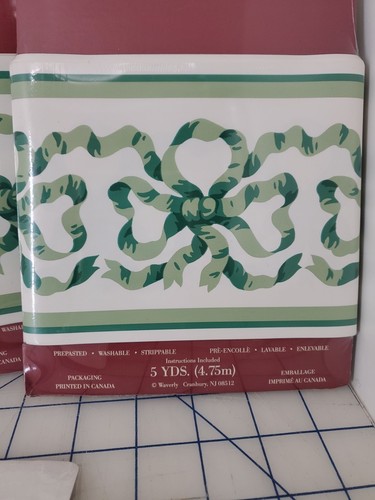 Waverly Decorative Borders prepasted wallpaper white GREEN BOWS bands 5yds 7 pks - Picture 5 of 5