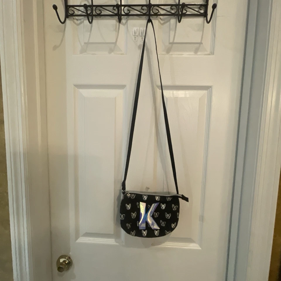 Justice French Bull Dog crossbody purse Adjustable strap Letter K Black - Image 2 of 4