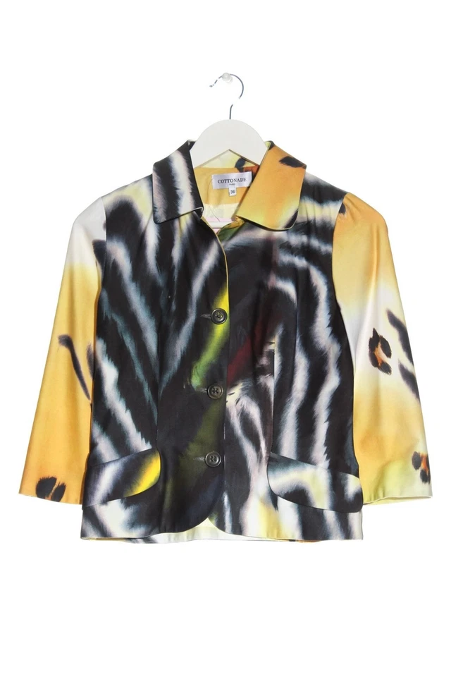 COTTONADE Blazer corto Mujeres Blazer Talla EU 36 azul-amarillo pálido-blanco - Imagen 1 de 4