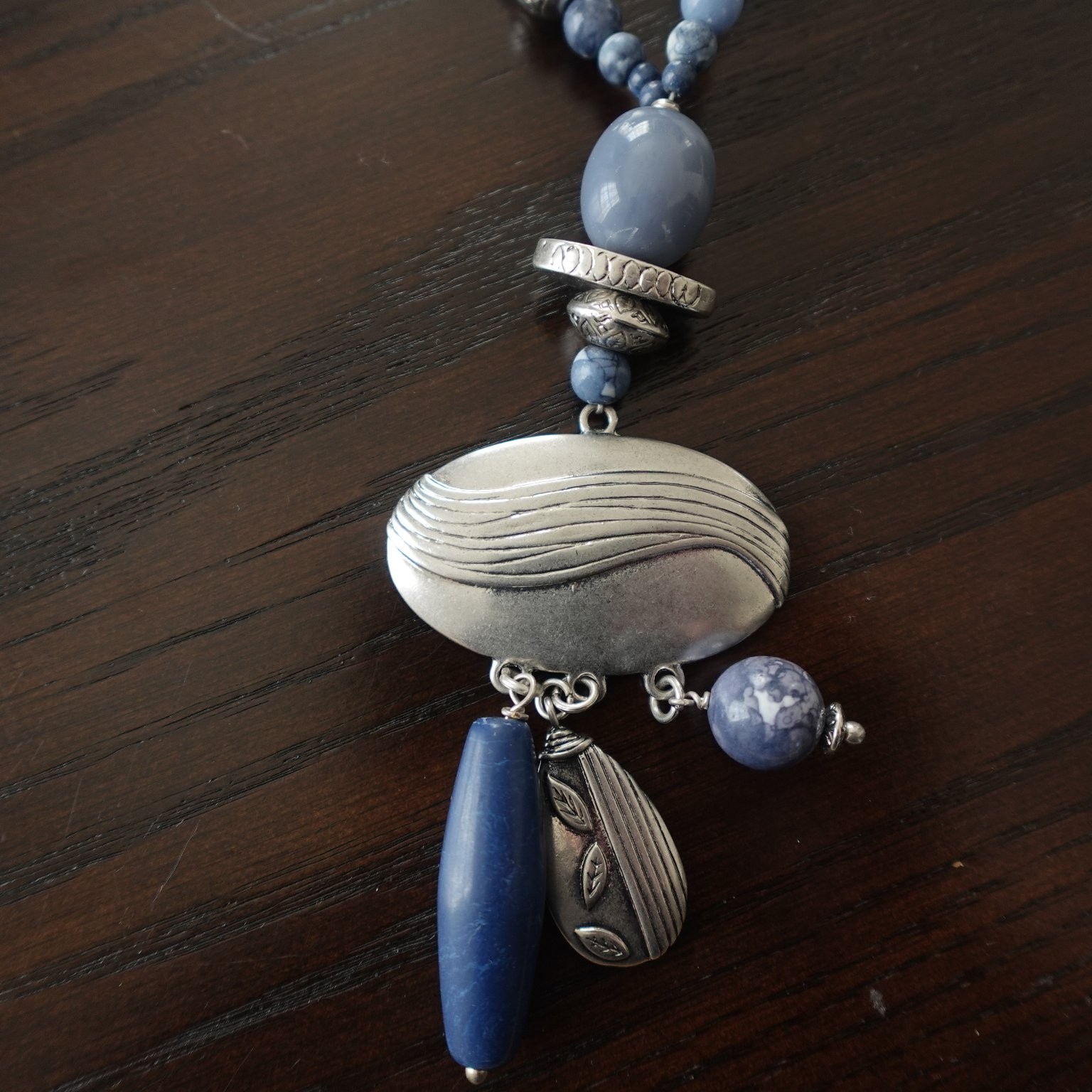 Chico's Beaded Statement Necklace Adjustable Blue… - image 4