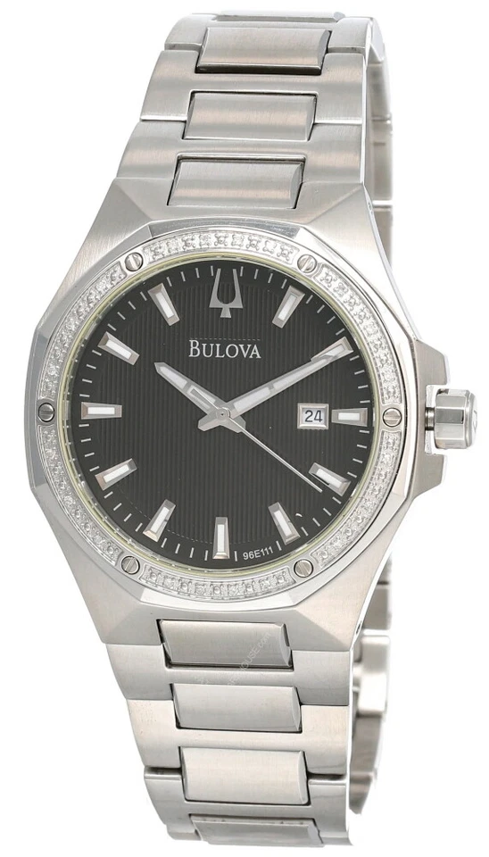 New Bulova 42MM Black Dial Stainless Steel Men's Watch 96E111 