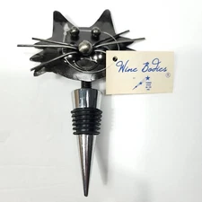 Kitty Cat Wine Bottle Topper Stopper Kitchen Hand Made Metal Rubber Cork 5"H